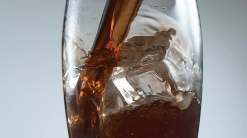Iced Drink Poured into Glass Close Up