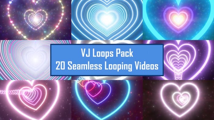 Heart Shapes Neon Lights Tunnels VJ Loop Pack - 20 Loops, Backgrounds ...