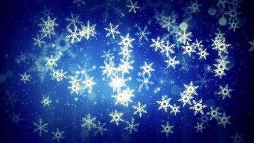 Falling Glowing Snowflakes Blue Background Loop