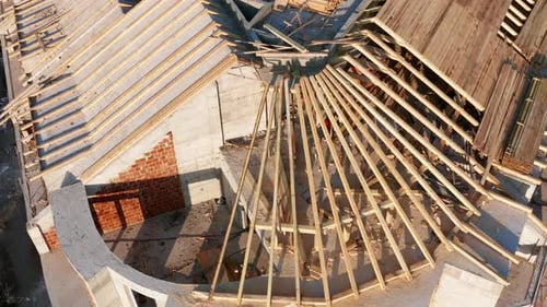 Roof construction of an apartment building. Timber formwork as a mold for concrete.