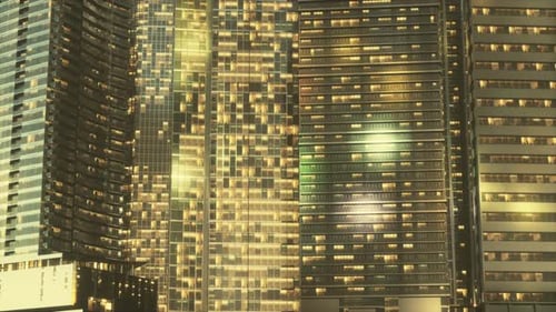 Night Architecture of Skyscrapers with Glass Facade