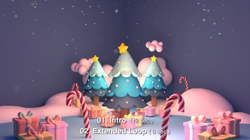 Cute 3D Christmas Tree Scene with Falling Snow and Presents