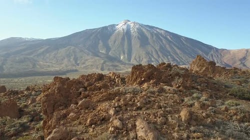 Aerial View of Teide Volcano, Tenerife, Canary Islands, Spain. Flight Over Volcanic Desert Facing