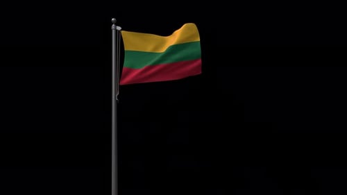 Realistic Lithuania Flag Waving on Flagpole Animation