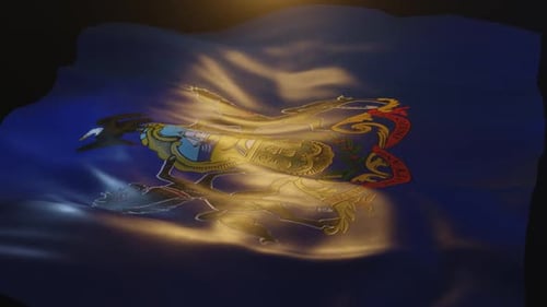 Waving Pennsylvania State Flag with Dynamic Light