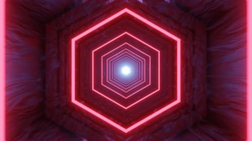 Abstract Futuristic Sci-Fi Background, Modern Technology Tunnel With Neon Lig