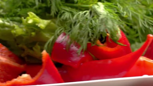 Fresh Vegetables including Dill, Tomato, Cucumber, Red Pepper