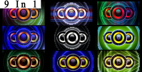 Three Animated Speakers with Colorful Pulse Background