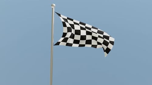 Checkered Flag Waving on Pole for Race Events