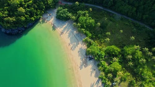 4K Aerial view of sandy beach and sea beautiful turquoise sea waves