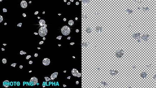 Glittering Diamonds Falling on a Blue Gradient Background