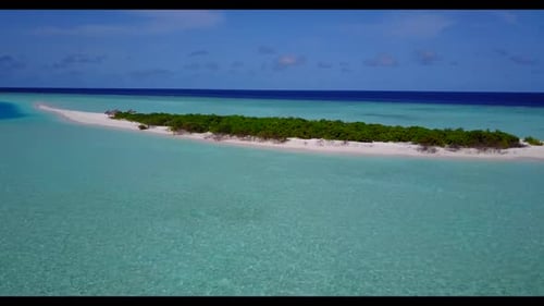 Aerial scenery of perfect seashore beach holiday by turquoise lagoon with white sand background of a