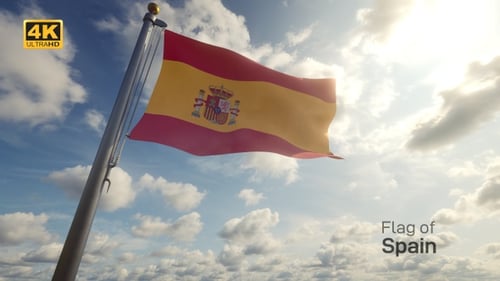 Flagge Spaniens auf einem Fahnenmast - 4K