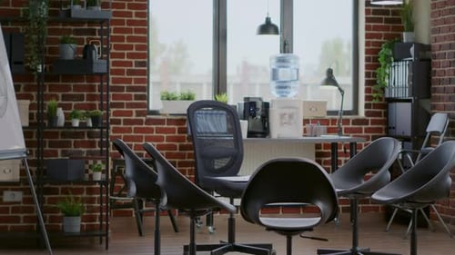 Nobody in Space with Chairs in Circle and Aa Meeting Sign on White Board
