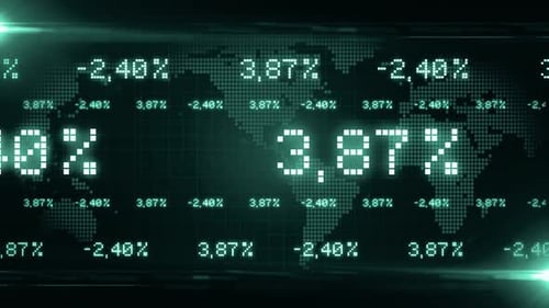 Futuristic Global Financial Data Display with Animated Percentages