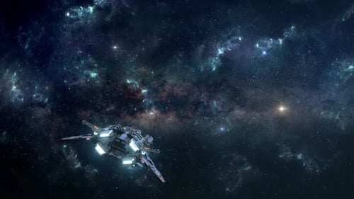 Futuristic Spaceship Soaring Through Star-Filled Nebula