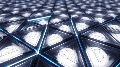 Futuristic Grid of Glowing Geometric Triangles Loop
