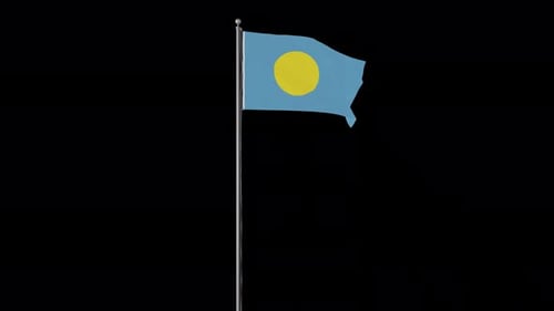 Realistic Palau Flag Waving on Flagpole Seamless Loop