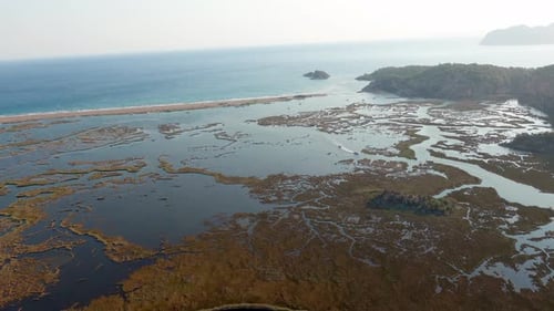 Aerial view of a swamp in Dalyan, Turkey.