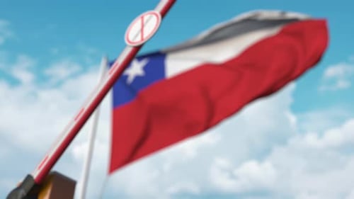 Coronavirus Restriction Barrier with Waving Chile Flag