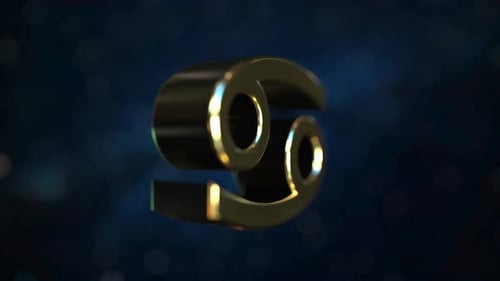 Animated Golden Cancer Zodiac Symbol Rotation