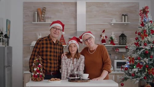 Festive Family Christmas Portrait in Kitchen