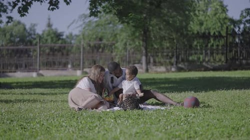 A Cute Multicultural Family Had a Picnic in the Park