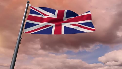 United Kingdom Flag Waving Loop Against Dramatic Cloudy Sky