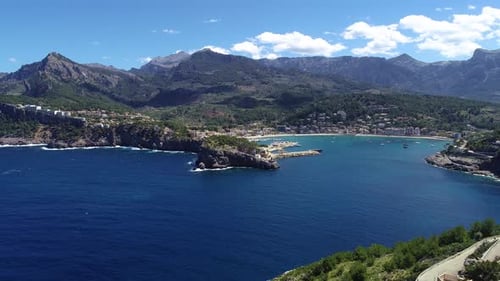 Aerial View of Cap Gros Lighthouse Located on a Cliff in the Vicinity of Port Soller, Mallorca