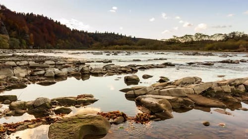 View of the River Flowing From the Mountain Waterfall