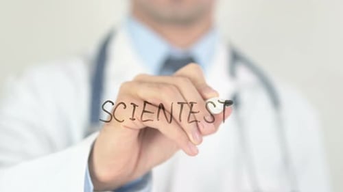 Doctor Writing the Word Scientists