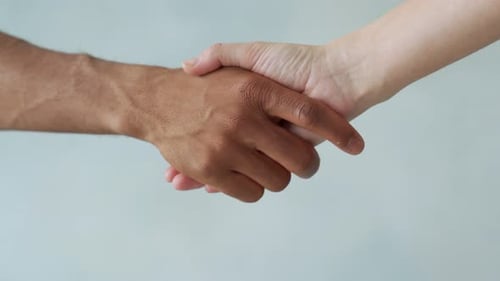 Man and Woman Shake Hands in Agreement