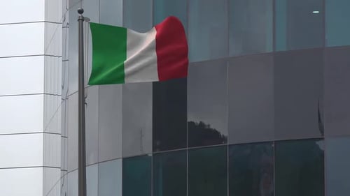 Animated Waving Italian Flag on Modern Building