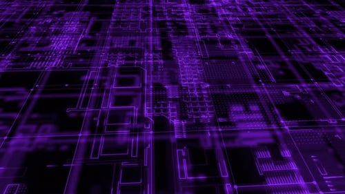 Animated Glowing Purple Digital Technology Grid Background