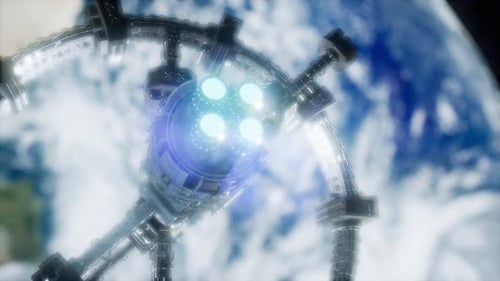Futuristic Space Station Orbiting Earth Animation
