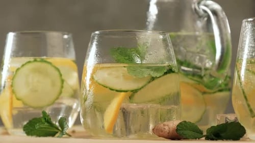 Cucumber and Lemon Infused Water with Mint
