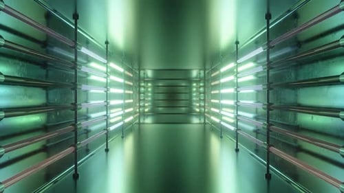 Flashing Rainbow Neon Lights in Fluorescent Glowing Reflective Tunnel - 4K