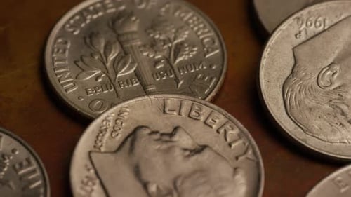 Rotating stock footage shot of American monetary coins