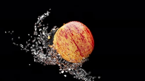 Dynamic Water Splash on a Red Apple
