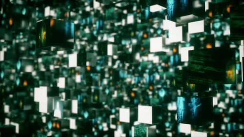 Videobildschirme mit Technologie und Informationen rund um ein Internet aus Millionen fliegender Inhalte HD