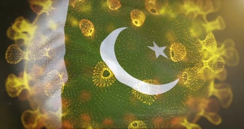 Pakistan Flag With Coronavirus Microbe Centered