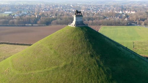 Aerial View of The Lion's Mound with Farm Land Around, Belgium