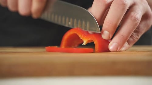 Crisp Red Bell Pepper Sliced on Board