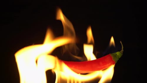 Fiery Red Chili Pepper Ablaze on a Fork