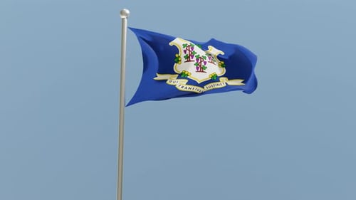 3D Connecticut State Flag Waving in Wind