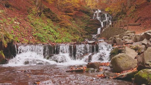 Beautiful Waterfall Shipot in the Autumn Forest