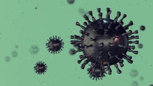3D Animated Virus Particles Moving on Green Background