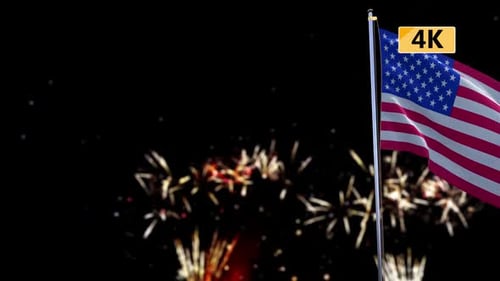Waving American Flag with Festive Fireworks for Independence Day