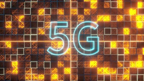 Font 5G with sci-fi square background.