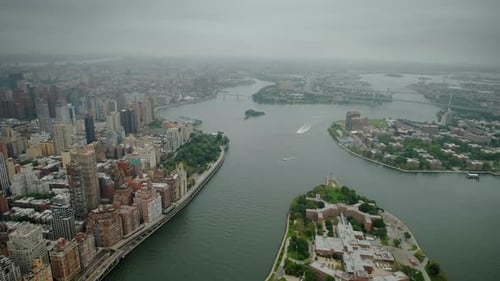 Aerial Close Up View of Manhattan Financial District New York